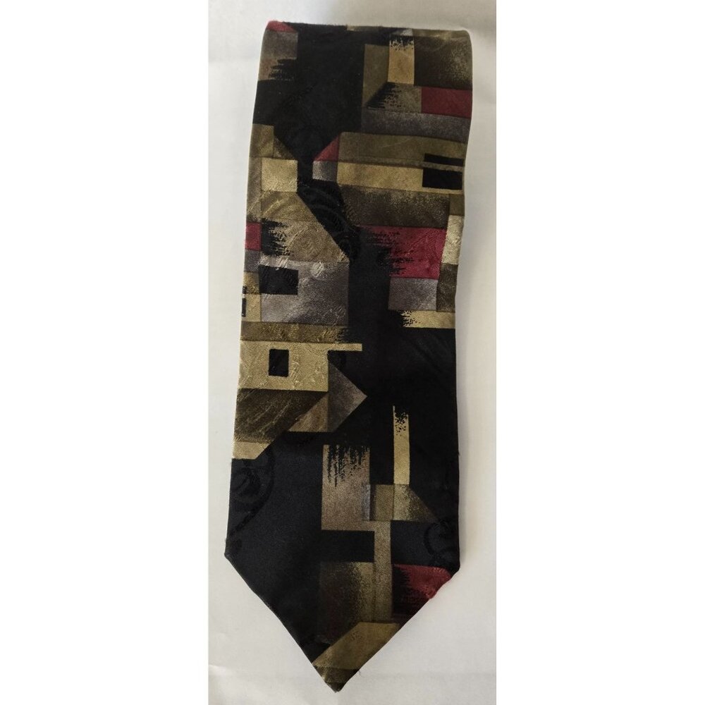 Pierre Balmain Vintage 100% Silk Jacquard Abstract Geometric Print Tie Long